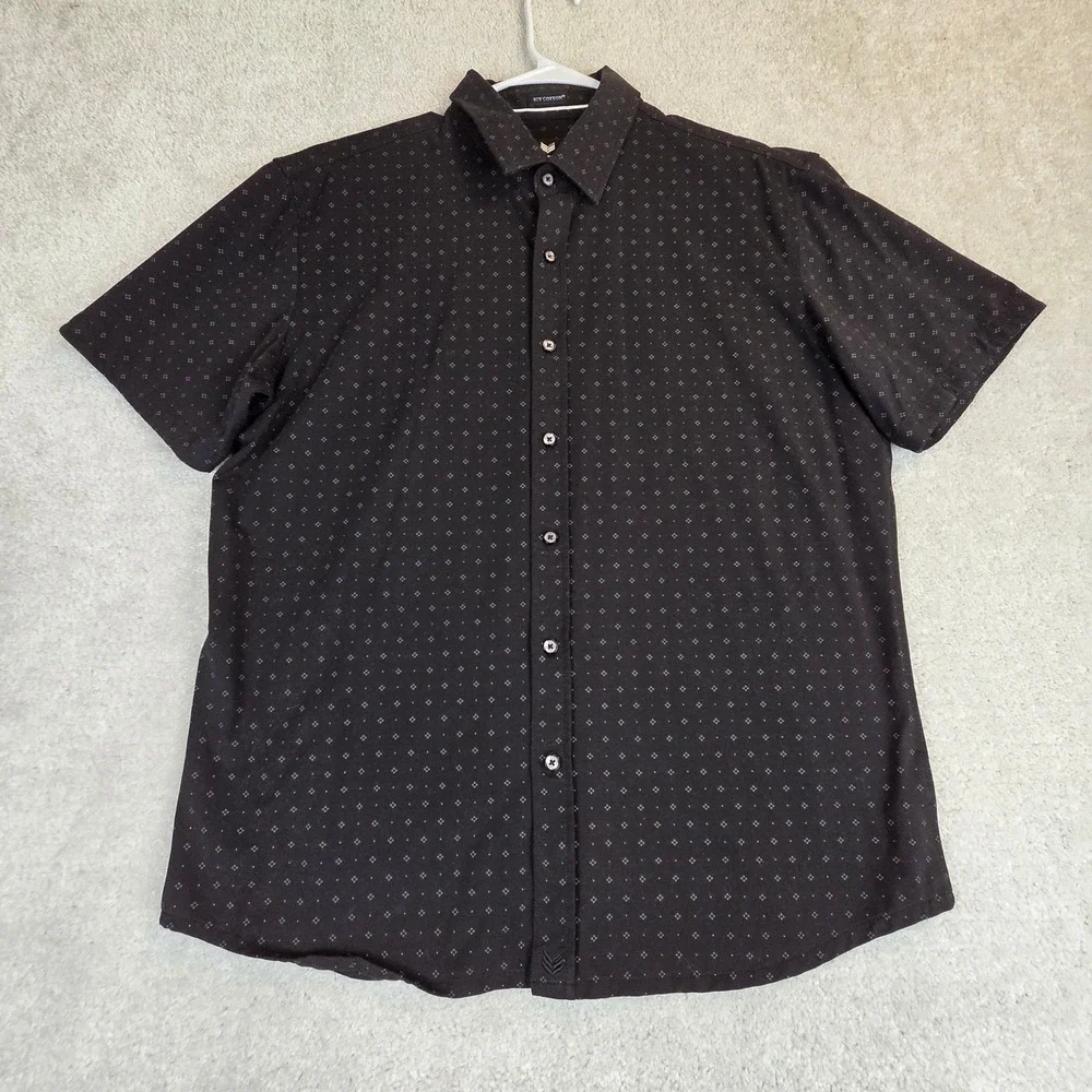 Buttercloth Mens XL Regular Fit Short Sleeve Button Down Shirt Black Icy Cotton
